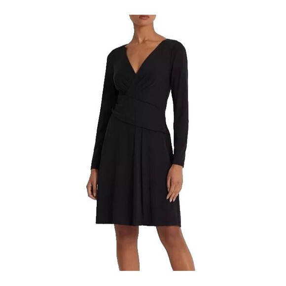 NWT Lauren Ralph Lauren Womens Jersey 24 W Long Sleeve Dress Lined Black $145